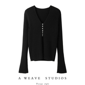 纯羊绒针织开衫 舒服ZUI重要 简约好穿仿珍珠扣V领喇叭袖 女毛衣