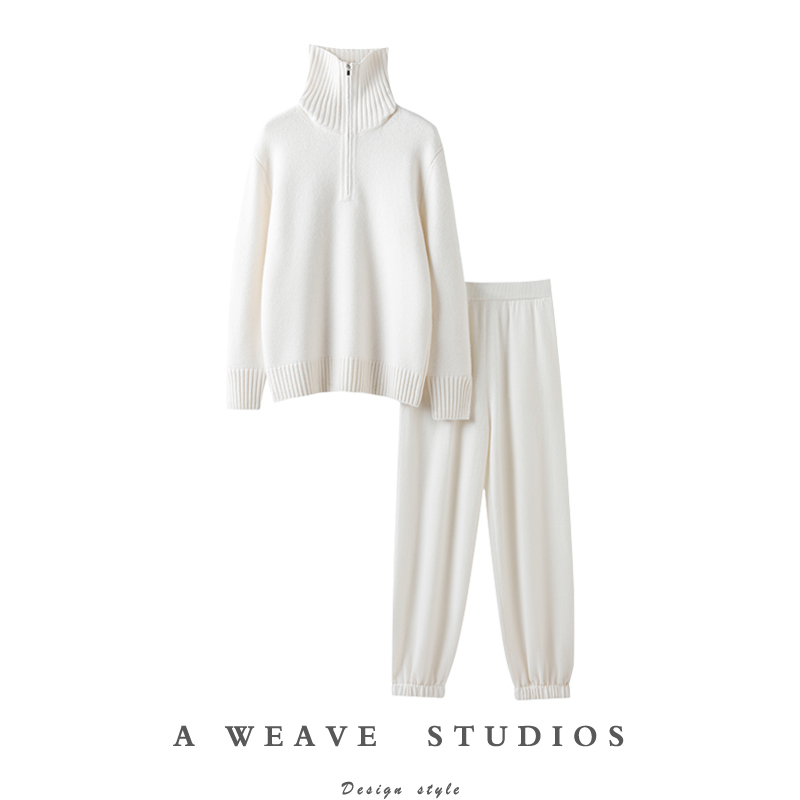 越品越爱！加厚100%纯山羊绒衫女高领纯羊绒毛衣休闲羊绒裤子套装