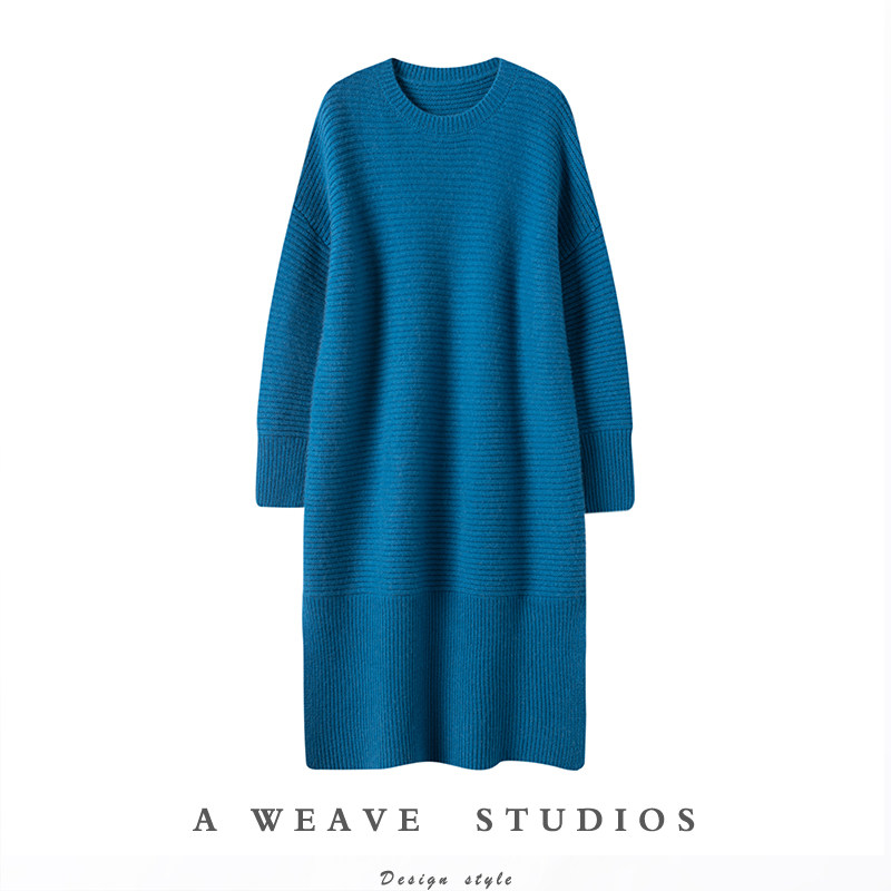 追求质感~坑条下摆开叉纯羊绒连衣裙中长款羊绒衫女圆领加厚宽松,女装/女士精品,羊绒衫,淘宝优惠券,粉丝福利购,淘宝优惠卷