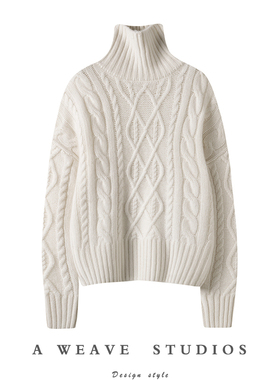 美上身的惊艳~2024春新款条纹立体感宽松慵懒针织纯山羊绒毛衣女