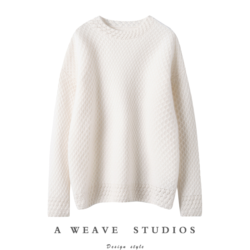 这设计真好看~100%纯山羊绒衫圆领女加厚秋冬显瘦保暖慵懒感毛衣