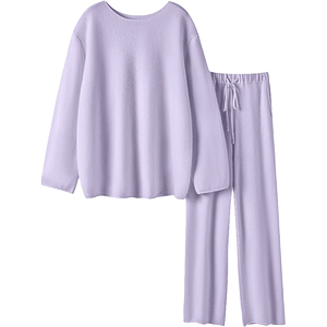 满眼都是美好~空气羊绒系列小一字领上衣加厚9分阔腿裤套装