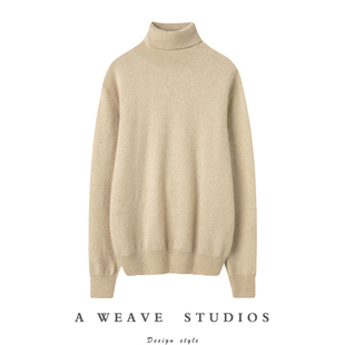 女纯羊绒毛衣撞色 高领羊绒衫 杏色黑色 衣橱bi备基础款 太chao值