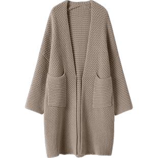 低奢优雅大气~重工立体编制纯色羊绒针织开衫女长款宽松毛衣外套