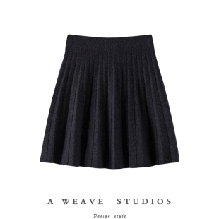 好穿极了 百褶羊绒半身裙显瘦A字小个子短裙女针织半裙子2024新款