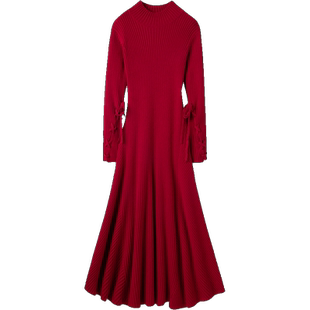 优雅迷人~大克重气质修身羊绒衫女大摆裙长款羊绒连衣裙子冬加厚