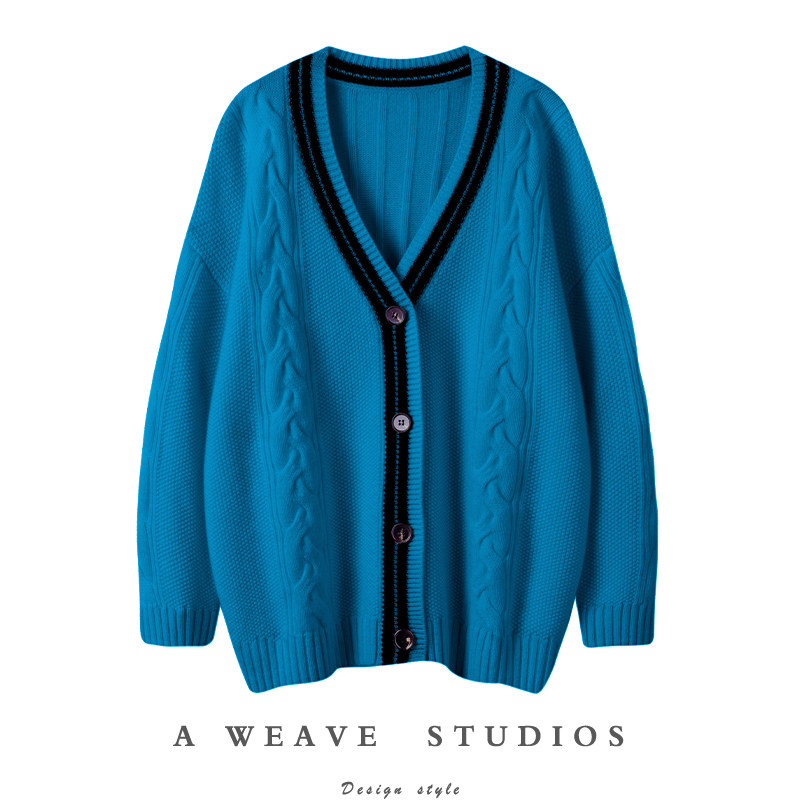 重工牛货！拼色条纹V领纯山羊绒开衫宽松女毛衣粗棒针编织外套,女装/女士精品,羊绒衫,淘宝优惠券,粉丝福利购,淘宝优惠卷