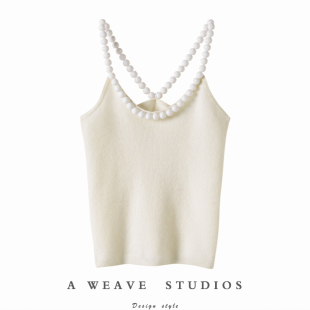 设计感少见好货 秋冬 大珠子羊绒吊带女纯羊绒毛衣背心针织打底衫