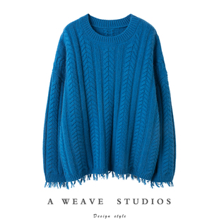 女纯羊绒须边绞花加厚羊绒毛衣女圆领 羊绒衫 CHAO奢大咖 重磅新款