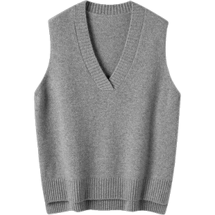 穿过秒爱！时髦百搭~纯羊绒背心马甲女V领前段后长加厚坎肩