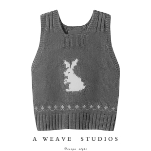 更多的温暖~新款小白兔纯羊绒车里子红针织衫圆领套头背心马甲女