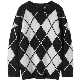 气质和舒适共存！重磅加厚菱格提花山羊绒衫女圆领纯羊绒毛衣宽松