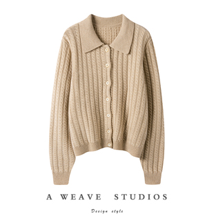 加厚100纯山羊绒衫女开衫翻领显瘦秋冬宽松短款时尚毛衣毛衫E2709