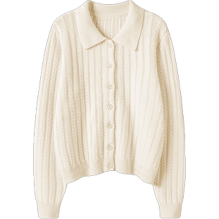 加厚100纯山羊绒衫女开衫翻领显瘦秋冬宽松短款时尚毛衣毛衫