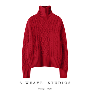 新年慵懒风红毛衣女本命年2024冬网红爆款 冬凤凰纯羊绒 法式