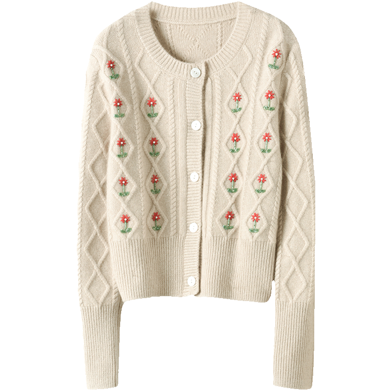 品质细节赞！重工手绣！羊绒开衫女纯羊绒毛衣长款包臀裙子套装