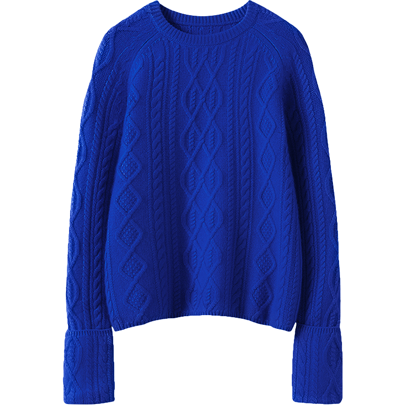 柔美滤镜~2024新款圆领羊绒衫女绞花翻边袖设计纯羊绒毛衣针织衫