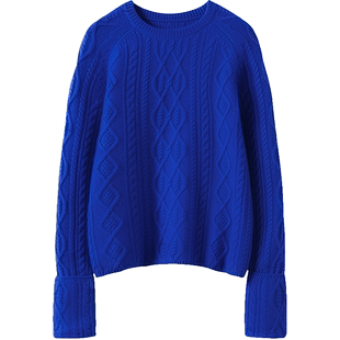 柔美滤镜~2024新款圆领羊绒衫女绞花翻边袖设计纯羊绒毛衣针织衫