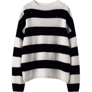 这羊绒太舒服了~ 100%纯山羊绒亮片条纹圆领针织衫毛衣女