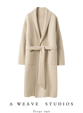 强烈推荐！上身爆美！100%全羊绒大衣开衫纯山羊绒中长款里外一样