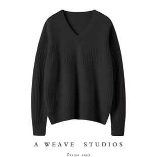 女V领套头纯羊绒毛衣宽松慵懒加厚版 太美太温柔 重工搬针羊绒衫
