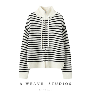 加厚开衫 毛衣女冬季 外套 2024纯羊绒条纹开衫 舒适度和质感JI好