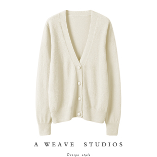 外套秋冬 女纯羊绒毛衣宽松针织开衫 纽约优雅生活 V领羊绒开衫