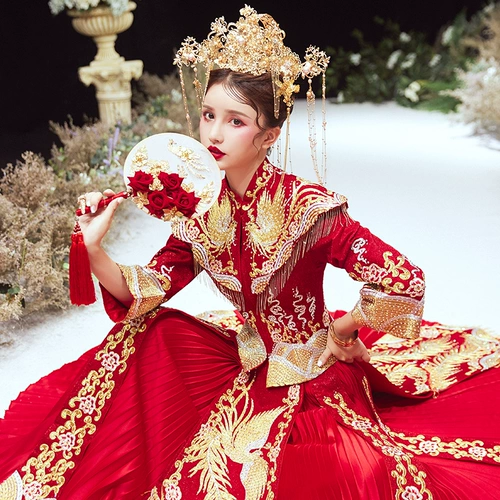 Свадебное платье Feng Guanxia, ​​Служба Служба 2023 Новая невеста Старший свадебный свадебный свадебный дракон и платье с Фениксом Лето лето