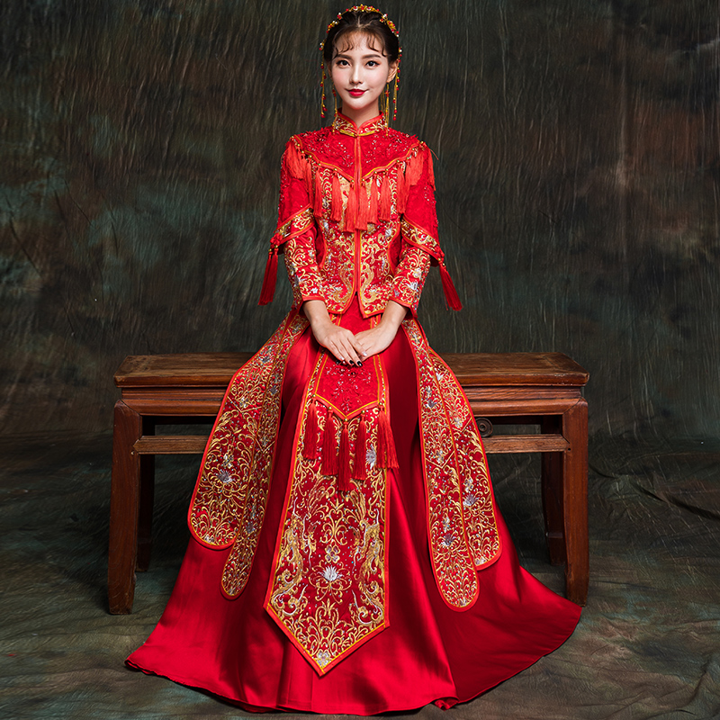 秀禾服新娘敬酒服旗袍2019新款结婚中式礼服古装嫁衣秀和服中国风五折促销
