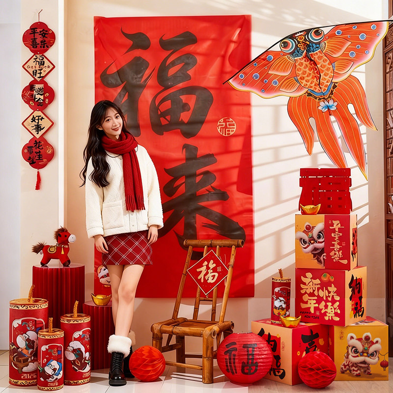 2026马年春节公司年会打卡背景墙元旦过年装饰品新年商场场景布置,节庆用品/礼品,装扮布置套餐,淘宝优惠券,粉丝福利购,淘宝优惠卷