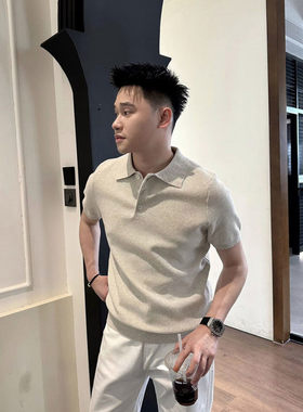 LazyRoad夏季亚麻莱赛尔天丝翻领短袖针织衫男老钱风松弛感POLO衫