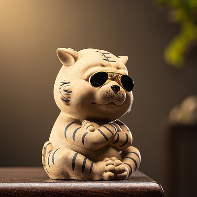 Tiger tea pet creative piggy bank mascot purple clay sized