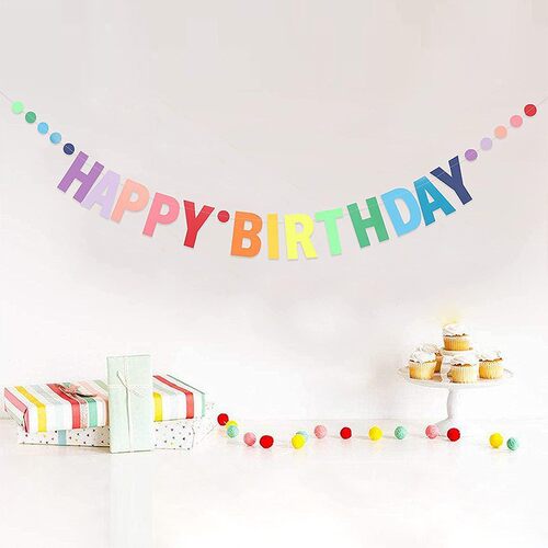 Sewing Gradient Macaron Happy Birthday Letter Banner Childr
