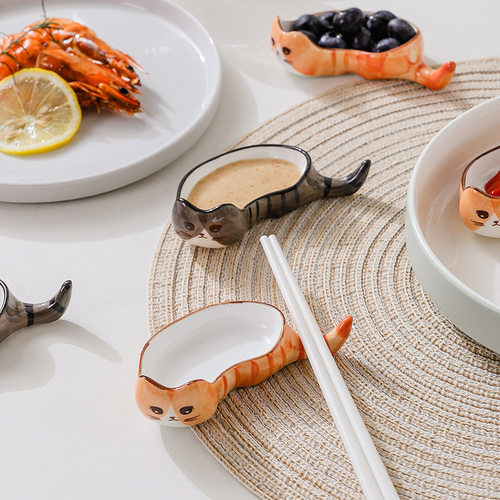 Cat ceramic dipping dish, household Japanese soy sauce dish