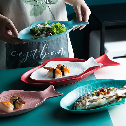 Creative ceramic fish plate, chopped pepper fish head plate