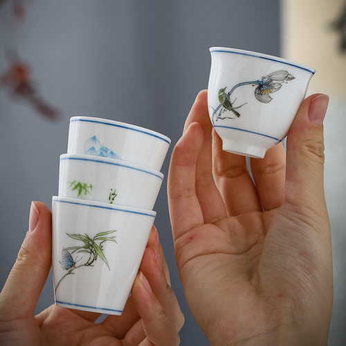 Celadon tea cup, ceramic hand-painted host, single cup tea