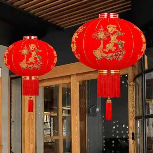 高端灯笼2026大门口一对过年挂饰春节植绒新年马年红灯笼阳台