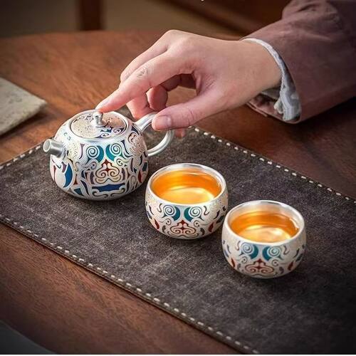 Ceramic Gilded Silver Tea Set Dunhuang Silver Pot Handmade