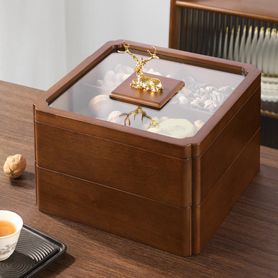Rubber wooden square fruit tray for home use, fashionable w
