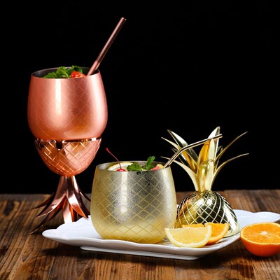 菠萝鸡尾酒杯莫斯科骡不锈钢菠萝杯金属铜杯创意个性调制鸡尾酒杯