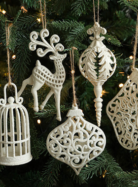 粘粉白色塑料圣诞挂件麋鹿五角星异形圣诞树布置挂饰吊饰装饰