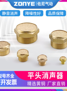 气动电磁阀BSLM铜平头消声器PSV-01一寸02分3分46分排气消音器M5