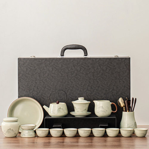 New Chinese Ru Kiln Mountain and Sea Mist Realm Tea Set Cer