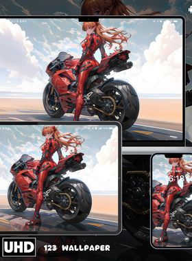 EVA明日香战斗服机车8K壁纸iphone苹果安卓手机电脑ipad平板壁纸