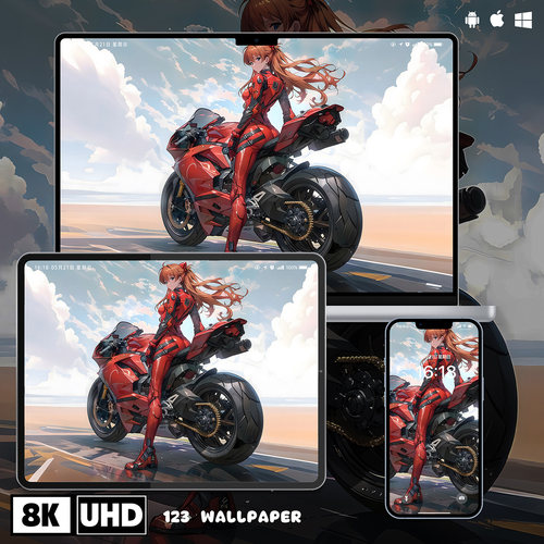 EVA明日香战斗服机车8K壁纸iphone苹果安卓手机电脑ipad平板壁纸