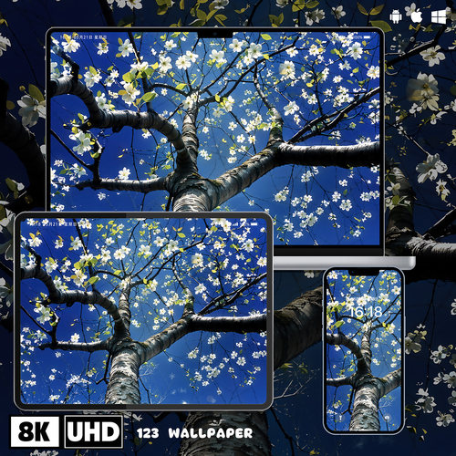 白花满枝蓝天治愈风超清壁纸iphone苹果安卓手机电脑ipad平板壁纸