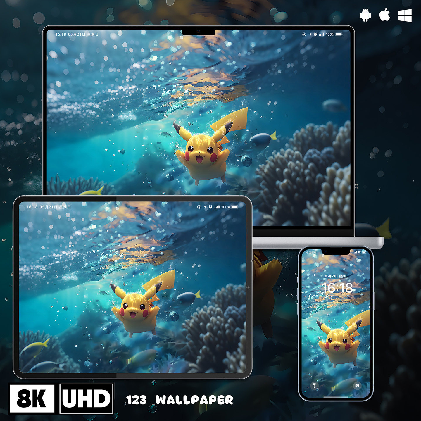 宝可梦皮卡丘海底萌游超清壁纸iphone苹果安卓手机电脑平板壁纸,商务/设计服务,卡通/动漫/插画设计,淘宝优惠券,粉丝福利购,淘宝优惠卷