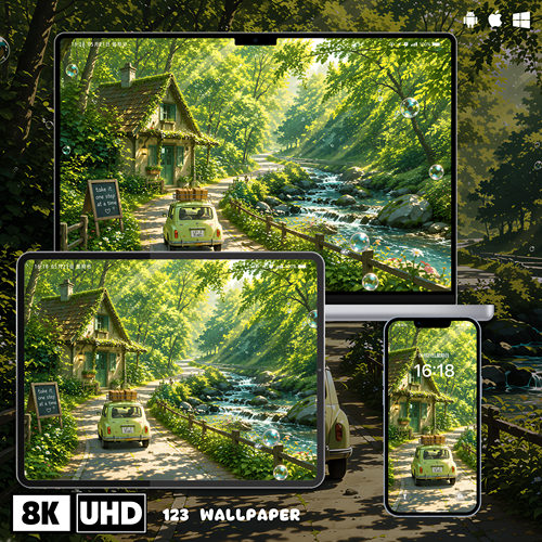 森系林间小屋风景8K超清壁纸iphone苹果安卓手机电脑ipad平板壁纸