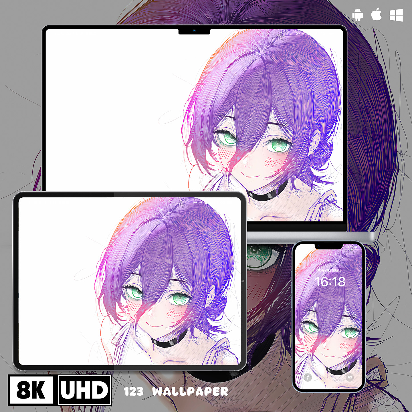 电锯人蕾塞线稿风8K超清壁纸iphone苹果安卓手机电脑ipad平板壁纸