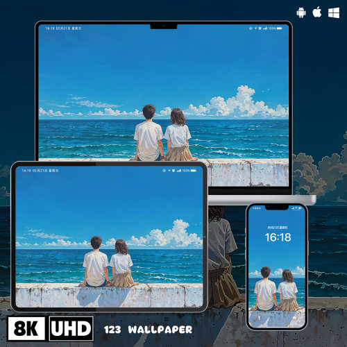 治愈系海边情侣8K超清壁纸iphone苹果安卓手机电脑ipad平板壁纸图